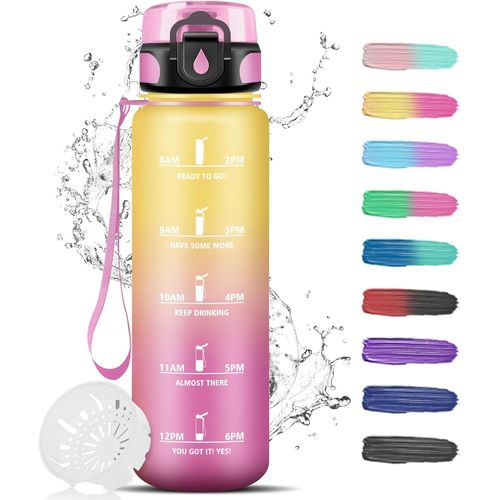 Eryi-Gourde, Bouteille D'eau 1l, Gourde Sport Avec Filtre, Gourde Motivation Avec Marqueur De Temps, Gourde Graduée Pour 1 Journee, Facile À Nettoyer, Gourde Plastique Pour Running, Extérieur, Sport,