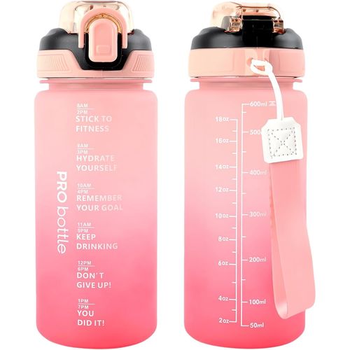 Eryi-Gourde Sport Avec Paille, 600ml Robuste Et Incassable, Belle Gourde Graduée Étanche, Sans Bpa, Adaptée Aux Adultes Et Aux Enfants, Sport, Fitness, Voyages