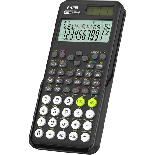 ERYI-991Ms 401 Calculatrice Scientifique De Bureau Avec Couvercle Coulissant, Batterie Solaire Double Alimentation Kawaii Pour Collège Lycéen Et Enseignant Noir