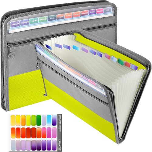 Eryi-Porte-Documents A4 - 13 Compartiments - Avec Fermeture Éclair - Pour Le Bureau, La Maison, L'école, Les Documents - Vert