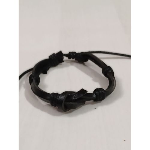 Bracelet Cuir Noir Réglable,Petites Lanières Et Noeuds