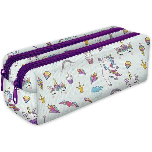 ERYI-Trousse Scolaire 2 Compartiments Sac A Crayon Trousse De Toilette Trousse Plumier Organisateur Etoile Licorne [107]