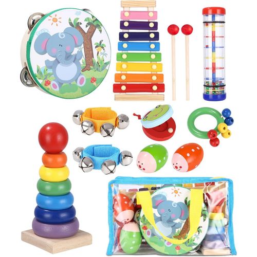 ERYI-Instrument De Musique Enfant, Jouet En Bois Instruments, Jouets De Percussions Set, Jouets Musicaux Bois Cadeau De L'Enfant Avec Xylophone, Instrument Percussion Enfant Pour Enfant 2 Ans.