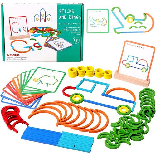 ERYI-Jouets Montessori Pour Enfant De 3 Ans, Jeux Éducatif Puzzles En Bois, 120 Bâtonnets Et Anneaux En Bois Avec Cartes, Cadeau Noël Anniversaire Pour Garçon Fille 3 4 5 6 Ans