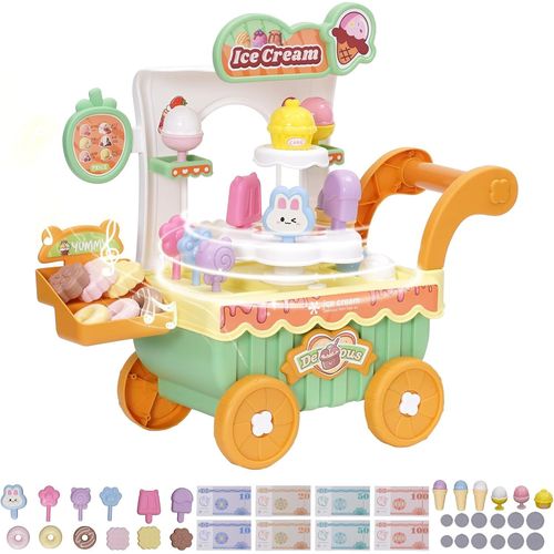 ERYI-Jouet De Crème Glacée,Chariot Pour Enfant Avec Sucette,Chocolat,Glace,Beignets,Musique,Jeu De Rôle Chariot Chariot Cadeau Éducatif Pour Enfant De 3 Ans Et + Garçon Fille (Vert)