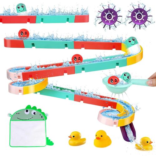 ERYI-Jouet De Bain 3 4 5 6 An, 44 Pièces Jouets De Bain Pour Enfants, Jouet De Baignoire Avec Piste De Construction De Toboggan Aquatique, Jouets De Baignoire Murale, Cadeaux Pour Garçons Fille (B)