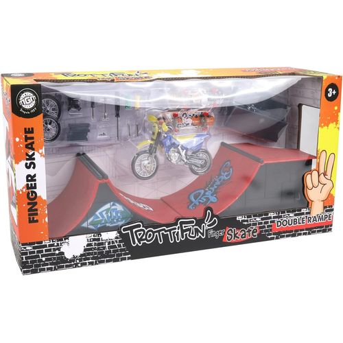 ERYI-- Set 2 Finger Skates, Une Double Rampe Et 1 Moto - 031460 - Métal Et Plastique - Skateboard - Doigt - Jouet Enfant - Anniversaire - Cadeau - Planche À Roulette - À Partir De 3 Ans
