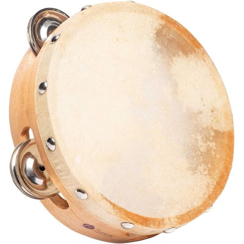 Eryi-- 593 - Tambourin En Peau Naturelle - Ø15 Cm - 8 Cymbalettes - Cerclage Bois - Léger Et Facile À Manipuler - Véritable Instrument De Musique - Idéal Apprentissage Rythmique - Dès 3 Ans