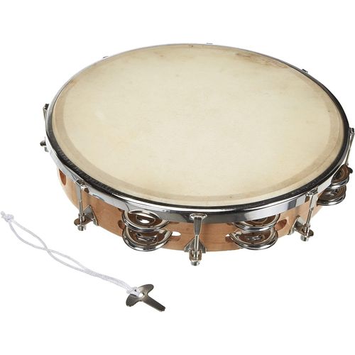 Eryi-- 590 - Tambourin En Bois Avec Peau Naturelle - Ø 25 Cm + 18 Cymbalettes - Authenticité Du Son Garantie - Dès 3 Ans