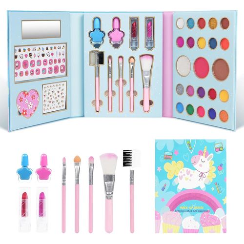 ERYI-Maquillage Enfant Jouet Filles, Kit De Coffret Maquillage Enfant, Lavable Maquillage Jouet Pour Fille, Sûr, Non Toxique, Maquillage Cadeau De Noël Anniversaire Jouet(Licorne-Tourne La Page)