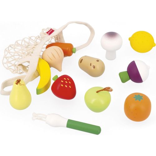 ERYI-- Filet De 12 Fruits Et Légumes - Sac En Toile - Jouet D¿Imitation Panier De Courses - Idéal Complément Cuisine Enfant Et Dinette - Dès 3 Ans, J06639