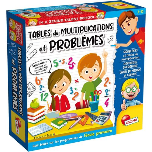 ERYI-Lisciani - I'M A Genius Talent School - Tables De Multiplication Et Problemes De Mathématiques - Pour Enfants Dès 5 Ans - 3 Niveaux De Jeux Adaptés Jusqu'À 10 Ans - Quiz Educatif - Fabriqué En I