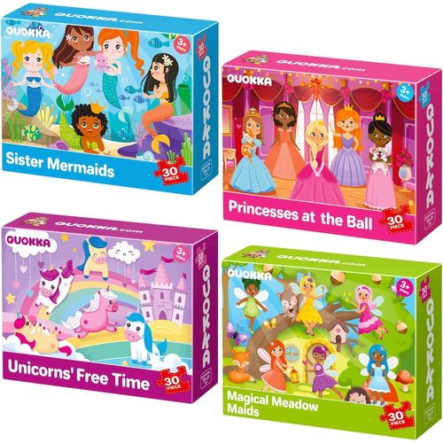 ERYI-Puzzle 30 Pièces Enfant 3 4 Ans - 4 Jeux Puzzle Enfant 5 6 Ans - Jouets Coloré Avec Sirènes Princesses Licornes Et Filles Des Prés - Educatif Cadeau Pour Garçons Et Filles