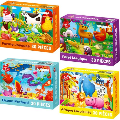 ERYI-Puzzle Enfant 3 4 5 Ans - 4X30 Pièces Puzzle Animaux Enfant 5 6 Ans - Jeux Colorés Avec Animaux D'Afrique Ferme L'Océan Forêt - Jouets Éducatif Cadeau Pour Garçons Et Filles