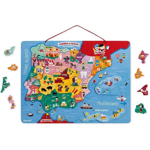ERYI-- Carte D'Espagne Magnétique - Puzzle Enfant En Bois - 60 Pièces Aimantées - Découvrir Et Mémoriser - Jeu Éducatif Géographie - Dès 7 Ans, J05478