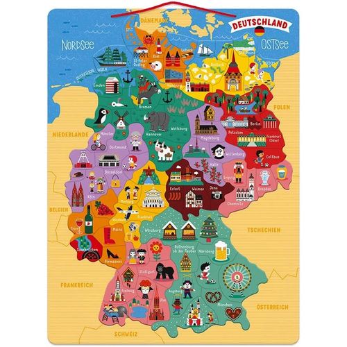 ERYI-- Carte D'Allemagne Magnétique - Puzzle Enfant En Bois - 79 Pièces Aimantées - Découvrir Et Mémoriser - Jeu Éducatif Géographie - Dès 7 Ans, J05477