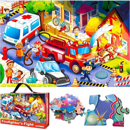 ERYI-Grand Puzzle Enfant 3 4 5 Ans - 60X90 Cm 48 Pièces Puzzle Géants De Sol Pour Enfants 5 6 Ans - Camions De Pompiers Jouet Pour Garçons Et Filles - Educatif Cadeau