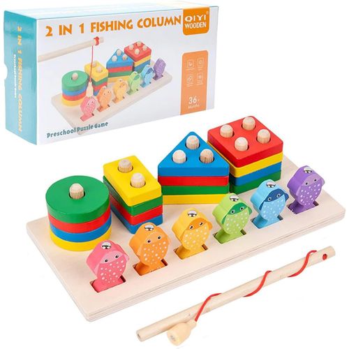 ERYI-Jouet Montessori En Bois 1 2 3 Ans, Jeux Puzzle De Pêche 2 En 1, Jouets Empiler & Tri & Educatif & D'Activité & Développement, Cadeau Anniversaire Noël Pour Bebe Fille Garcon Enfants