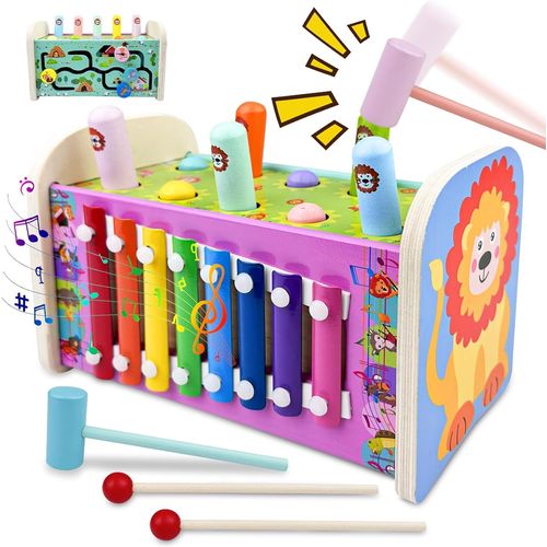 ERYI-3 En 1 Jouet Xylophone Bebe, Montessori Marteau En Bois Jouet, Jeux Chasse Taupe, Enfants Banc À Marteler, Jeu Motricité Fine Développement Cadeau Pour Enfant Garçons Filles 1 2 3 4 Ans