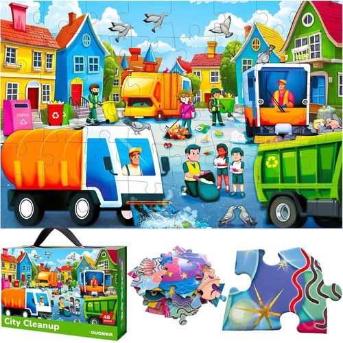 ERYI-Grand Puzzle Enfant 3 4 5 Ans - 60X90 Cm 48 Pièces Puzzle Géants De Sol Pour Enfants 5 6 Ans - Camions À Ordures Jouet Pour Garçons Et Filles - Educatif Cadeau