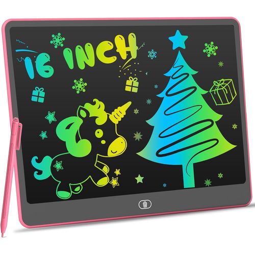 ERYI-Tablette Dessin Enfant De 16 Pouces, Ardoise Magique Coloré, Tablettes D'Écriture Lcd, Cadeaux D'Anniversaire Et De Noël Jouets Pour Filles Et Garçons De 3 À 8 Ans (Rose)