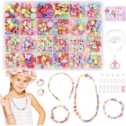 ERYI-Perles Enfant, 500+Pcs Perles Pour Bracelet Enfant, Kit Perles Bijoux Convient Fabriquer Activites Manuelles Pour Enfants Pour Jouets Filles De 5 À 9 Ans Cadeaux De Noël, Cadeau D'Anniversaire
