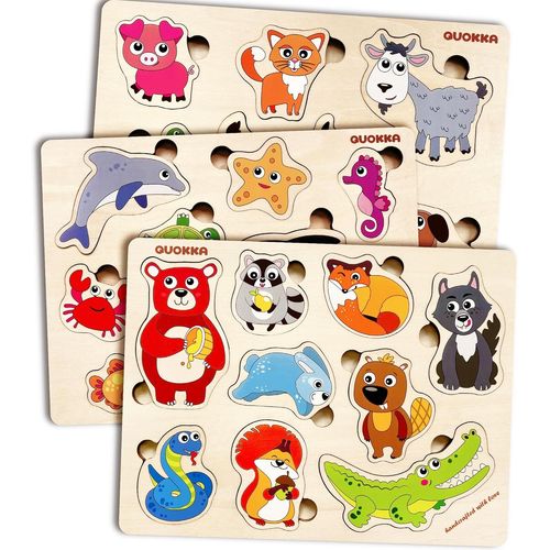 ERYI-Puzzle En Bois Enfant 1 2 3 Ans - 3 Jouets Montessori En Bois Pour Bebe - Animaux Puzzle Enfant 18 Mois - Jeux Éducatif Cadeau Pour Garçons Et Filles 2 3 4 Ans