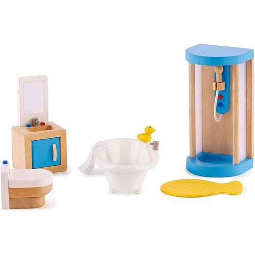 ERYI-Jouet - Meubles Salle De Bain En Bois Pour Maison De Poupée - Accessoire Pour Salle De Bain : Douche, Baignoire, Toilette, Tapis De Bain - Jouet Pour Enfant À Partir De 3 Ans - Coffret 7 Pièces