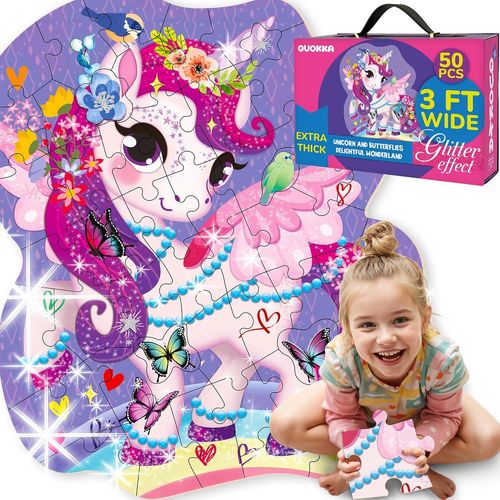 ERYI-Grand Puzzle Enfant De 3 À 4 Ans - 60X90 Cm 48 Pièces Puzzles Géants De Sol Pour Enfants De 5 À 6 Ans - Licorne Puzzle Jouet Pour Filles - Educatif Cadeau Pour Enfant De 2 À 6 Ans