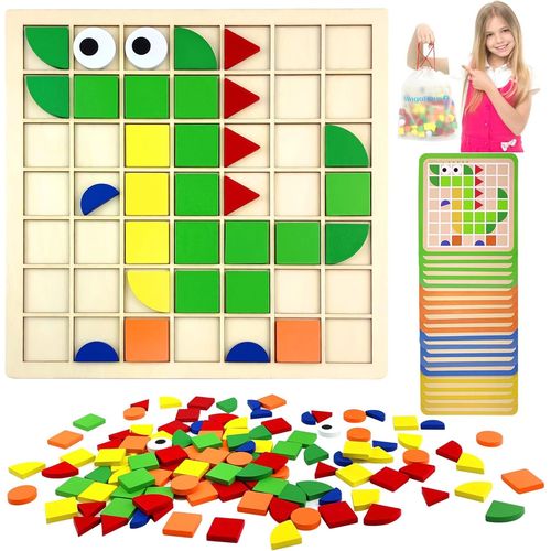 ERYI-120Pcs Puzzle En Bois Mosaïque, Forme En Bois Puzzle Tangram Pour Enfants Jouet Montessori De 3 4 5 6 Ans Ensemble De Jouets D'Apprentissage De Motricité Cadeau Pour Filles Et Garçons
