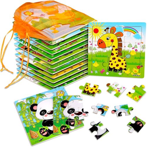 ERYI-Puzzle En Bois 12 Puzzles De 9 Pièces Avec Sac Thème Animaux, Jouet Éducatif Montessori Cadeaux Pour Enfants 2-5 Ans