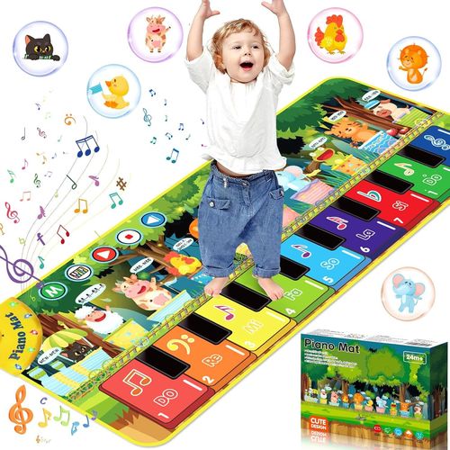 ERYI-Tapis Musical Bébé, Piano Pour Enfants, Tapis De Danse Avec 10 Animaux, Jouet Musical Enfant 2 Ans, Pour Garçons Filles, 110X43Cm