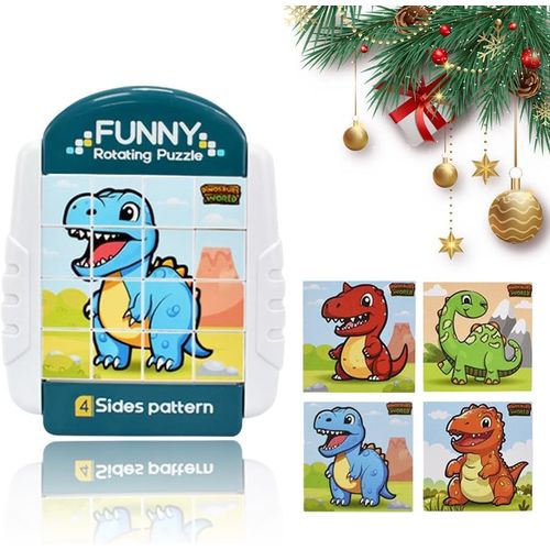 ERYI-Puzzle 3D 16 Pièces Pour Enfants, Puzzle Rotatif 4 En 1, Jeux De Patience, Jouets Éducatifs, Jouets De Motricité Pour Garçons Et Filles De 3 À 6 Ans (Dinosaure)