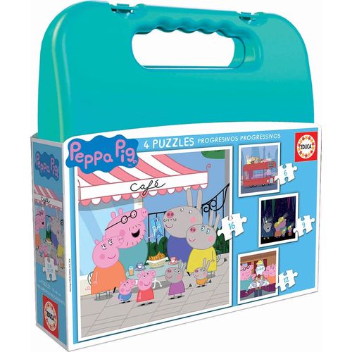 ERYI-- Puzzle Enfants Malette Puzzles Progressifs Peppa Pig 6-9-12-16, Puzzle Pour Enfants (Casse-Tête Pour Développement, Agilité Et Amusement Les Garçons Et Filles (18112)