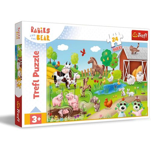 ERYI-- Babies And The Bear, Bébés Et Animaux - Puzzle 24 Maxi - 24 Grandes Pièces, Loisir Créative, Pour Les Enfants À Partir De 3 Ans