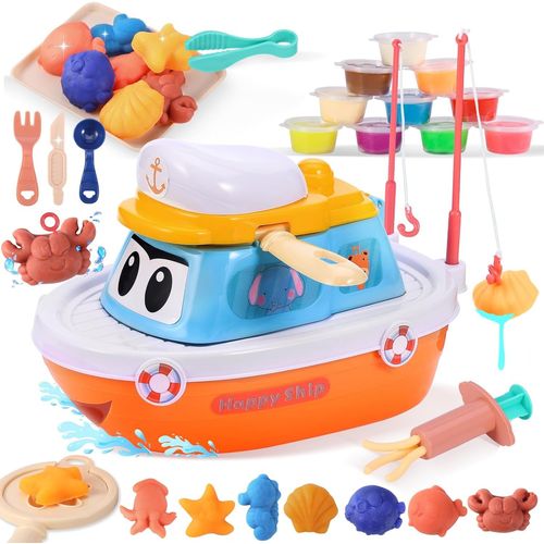ERYI-Set De Pâte À Modeler, Jouet De Pêche Pour Enfants, 45 Accessoires Et 10 Pots De Pâte À Modeler, Cadeau Pour Garçons Et Filles À Partir De 3 Ans