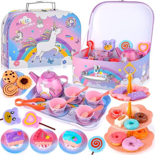 ERYI-48Pcs Service À Thé Pour Enfants, Service À Thé Jouets, Dînette Enfant Accessoire Jeux De Cuisine, Jouet De Cuisine Faisant Semblant Pour Enfants Filles 3 4 5 6 7 Ans
