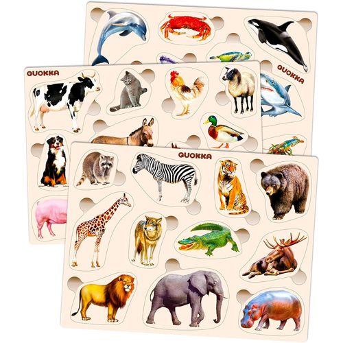ERYI-Puzzle En Bois Enfant 1 2 3 Ans - 3 Jouet Puzzle Animaux Bebe 18 Mois - Jeux Montessori En Bois Avec Animaux Réalistes - Educatif Bebe Cadeau Pour Garcons Et Filles 2 3 4 Ans