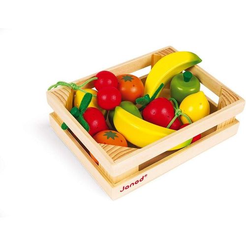 ERYI-- Cagette 12 Fruits En Bois - Accessoire Dinette, Cuisine Et Marchande - Jouet D'Imitation - Dès 3 Ans, J05610, Taille Unique, Bleu
