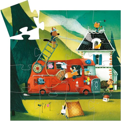 ERYI-Puzzle Carton Camion De Pompier (16 Pièces) - Enfants Dès 3 Ans - Renforce La Dextérité Et La Patience - Qualité Durable - Boîte Camion De Pompier Avec Échelle Pivotante - Idéal Cadeau