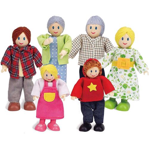 ERYI-Jouet Famille Caucasienne Pour Maison De Poupée En Bois, 6 Pièces - Accessoire Et Figurines En Bois Pour Maison De Poupée En Bois - Jouet Pour Enfant À Partir De 3Ans - Fille Et Garçon