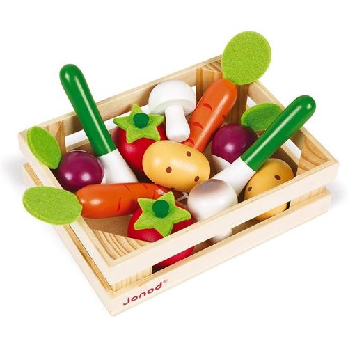 ERYI-- Cagette 12 Légumes En Bois - Accessoire Dinette, Cuisine Et Marchande - Jouet D'Imitation - Dès 3 Ans, J05611, Argent