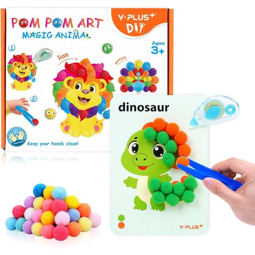Eryi-Y-Plus Ensemble De Bricolage Enfant Avec Pompons - Kit Créatif Pour Le Développement De La Coordination Et L'activité Manuelle Des Enfants, Pour Des Heures D'amusement-Animal