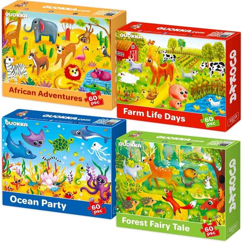 ERYI-Puzzle Enfant 4 5 6 Ans - 4X60 Pièces Puzzle Animaux Enfant 3 4 Ans - Jeux Colorés Avec Animaux D'Afrique Ferme L'Océan Forêt - Jouets Éducatif Cadeau Pour Garçons Et Filles 6 7 8