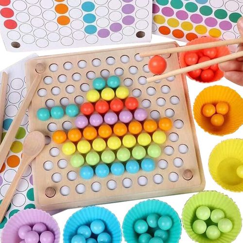 ERYI-Jouet Montessori En Bois, Jouets En Bois Clips Perles Tri Matching Puzzle, Jeux Éducatifs Plateau Enfant De 3 4 5+ Ans L'Éducation Préscolaire Cadeau D'Anniversaire (B)