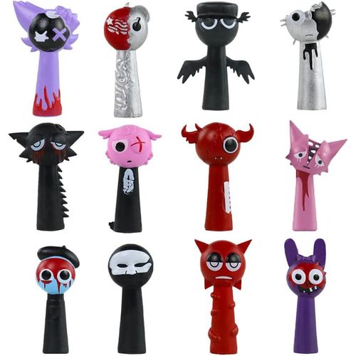 ERYI-Sprunki Lot De Figurines D'Action Sprunki Colorées Pour Enfants Et Adultes, Joueurs Et Décoration, Idéaux Pour Noël Et Les Anniversaires (E-12 Pièces)