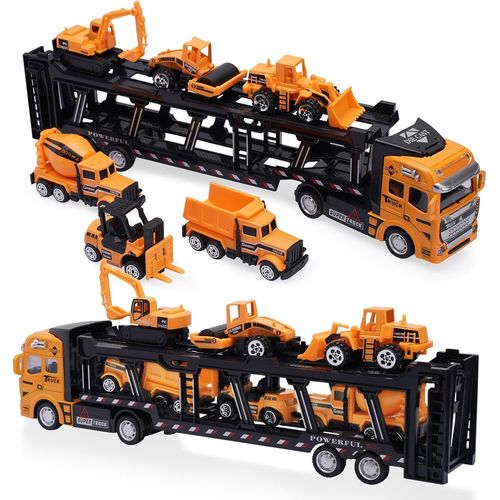 ERYI-Camion De Transporteur Voiture Jouet, Ensembles De Camions De Construction 7 En 1, Petites Voitures De Chantier Camion Jouet Cadeau Enfants Garçons 3 Ans