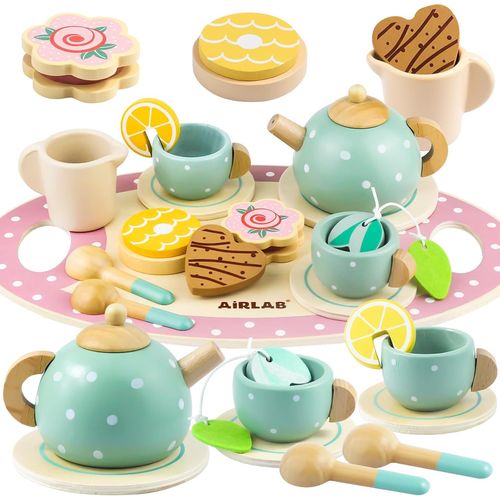 ERYI-Services À Thé En Bois Bébé, Tea Party Jeux De Rôle, Jouet Éducatif Éveil Montessori, Dinettes Jouet Cuisine, Cadeau Créatif Anniversaire Pâques Halloween Noël Enfant Garçon Fille 3 4 5+ Ans