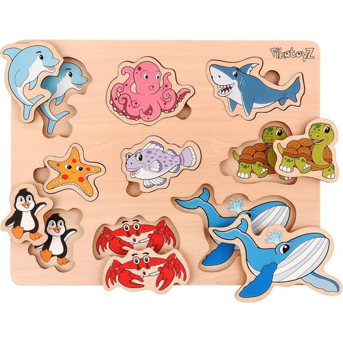 ERYI-Puzzle Montessori D`Animaux De Mer Pour Enfant De 1 À 3 Ans. Jouet Éducatif Idéal Pour Cadeau D`Anniversaire Ou De Noël. Puzzle Bois Pour Garçon Ou Fille