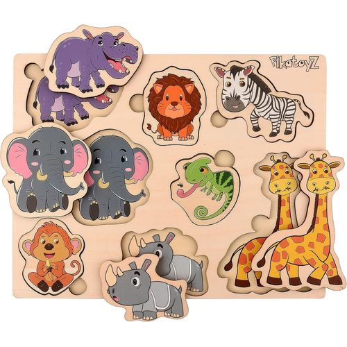 ERYI-Jouet Enfant De 1 2 Et 3 Ans. Jeu Educatif Idéal Pour Cadeau De Noel Ou Anniversaire. Jeux Montessori Composé De Puzzles D'Animaux De La Jungle. Puzzle Bois Pour Bebe Garçon Ou Fille.